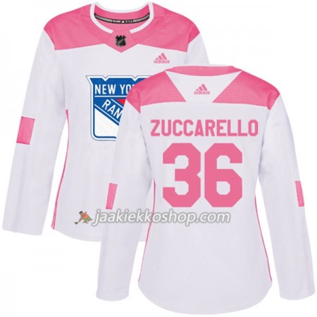 Nainen NHL New York Rangers Pelipaita Mats Zuccarello 36 Adidas 2017-2018 Valkoinen Vaaleanpunainen Fashion Authentic